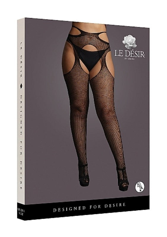 Suspender Pantyhose with Strappy Waist - Black - - Hosiery