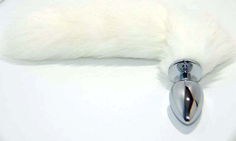 White Faux Fox Tail Smooth Silver Butt Plug - - Steel Sex Toys