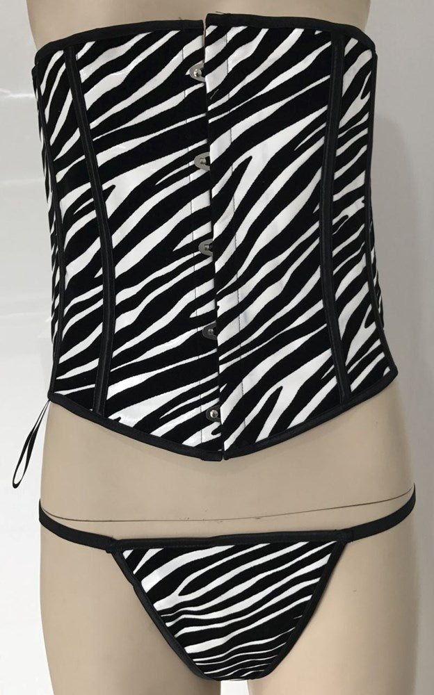 Zebra Print Vinyl Corset with G-string-Zebra - - Bustiers and Corsets