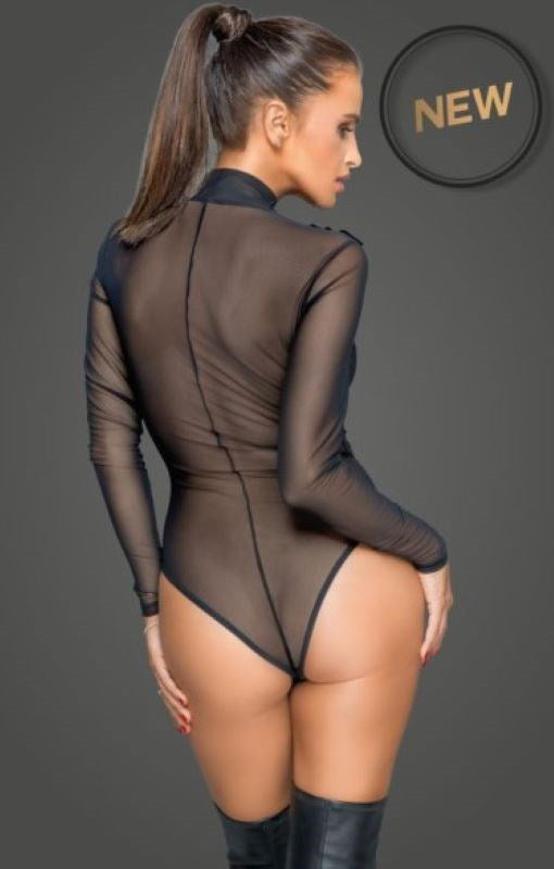 Zipped Tulle Bodysuit w Embroidery Fetish Lingerie - - Her Fetish