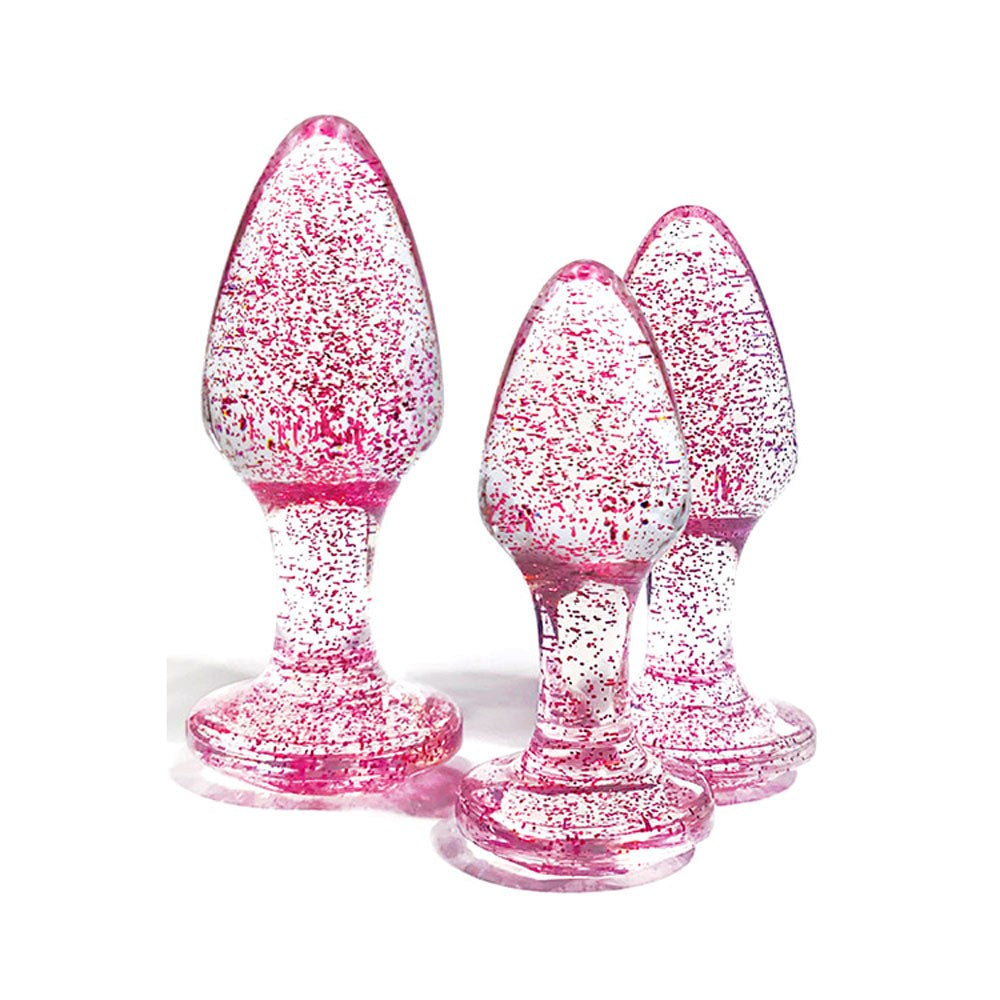 Adam & Eve Glitter Gem Glass Butt Plug Set - - Butt Plugs