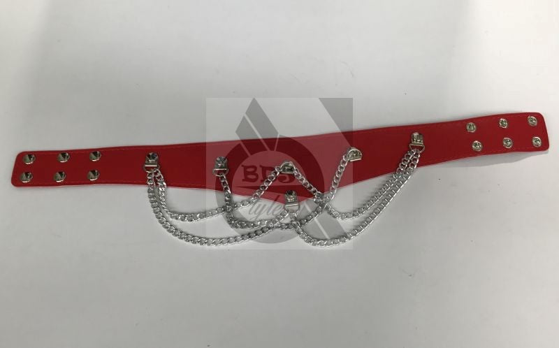 Ladies Fetish Collar With Chains Heavy Red - - Fancy Dress Ups