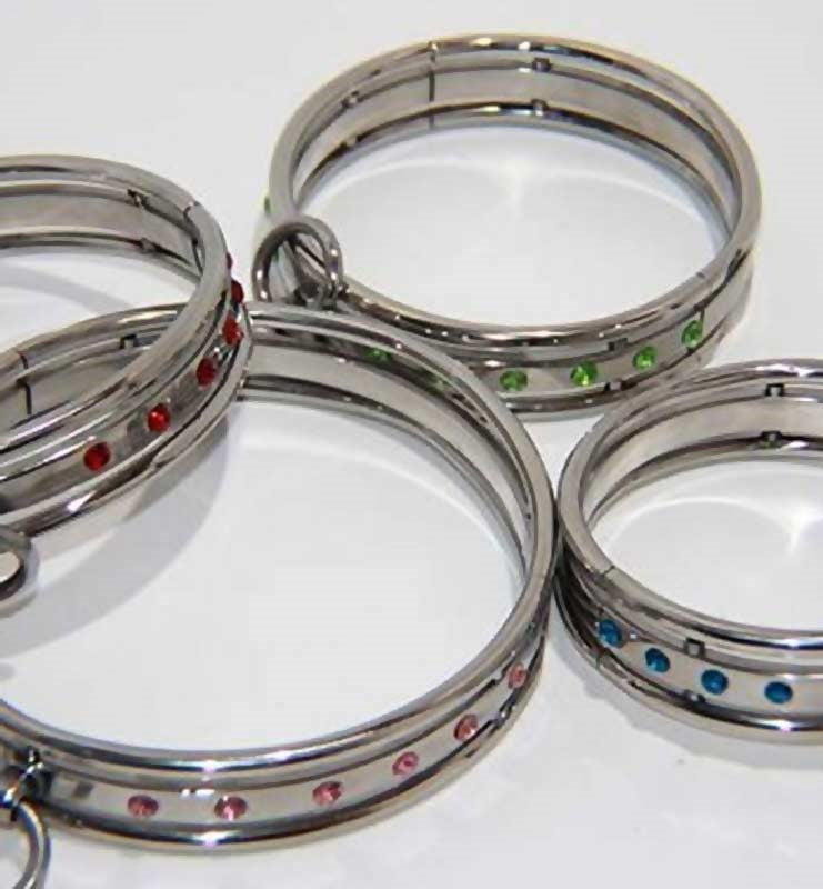 Steel Jeweled Small Slave Collar Aquamarine - - Collars and Leads