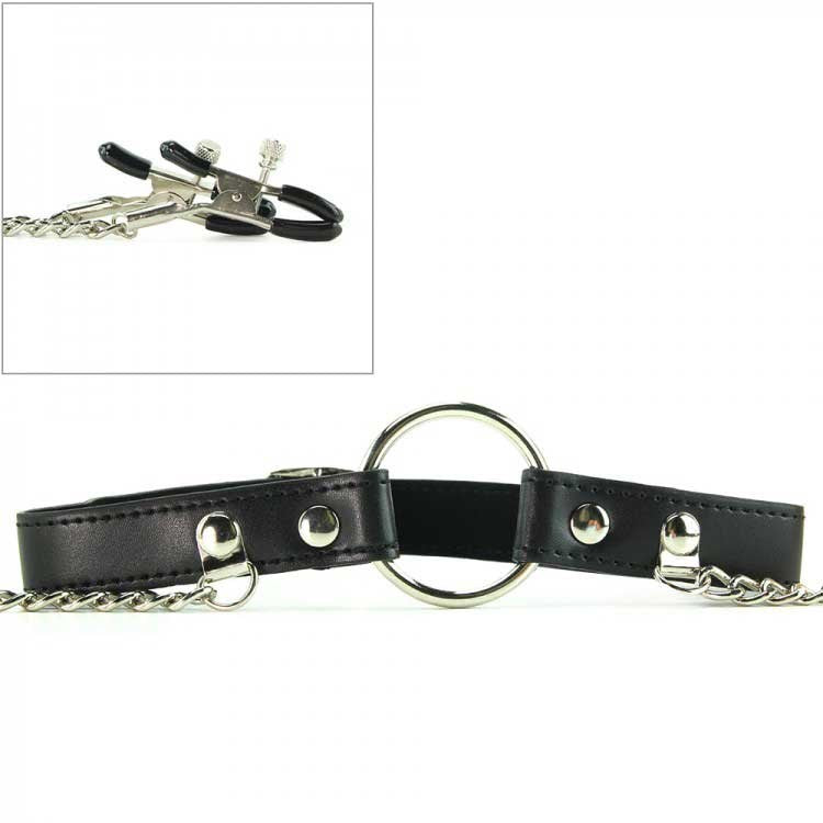Seize O-Ring Gag With Nipple Clamps - Bondage Gags and Bits