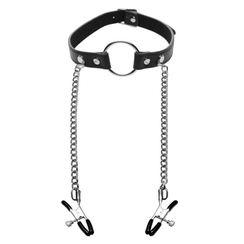 Seize O-Ring Gag With Nipple Clamps - Bondage Gags and Bits