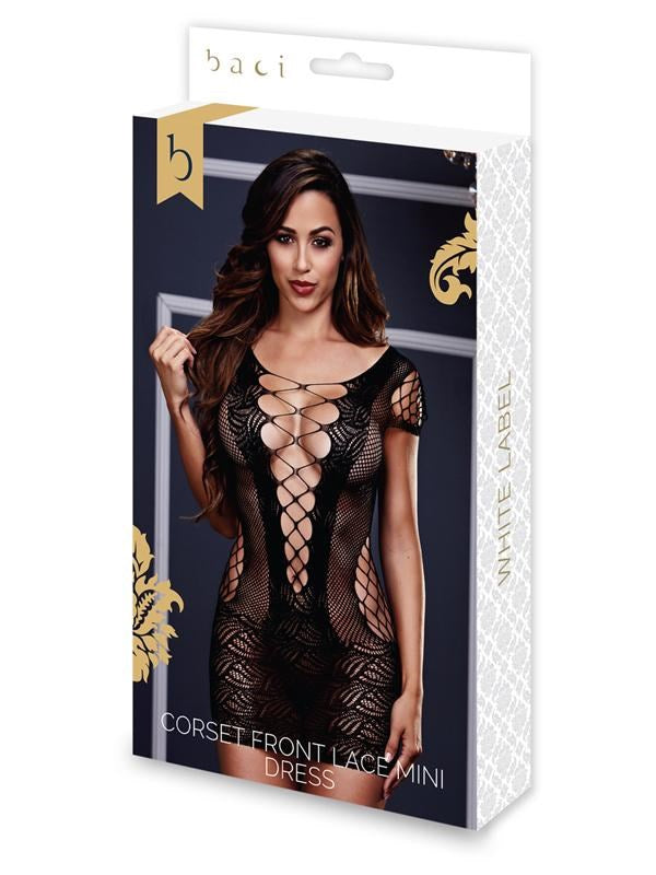 White Label Corset Front Lace Mini Dress BX One Size - - Fancy Dress Ups