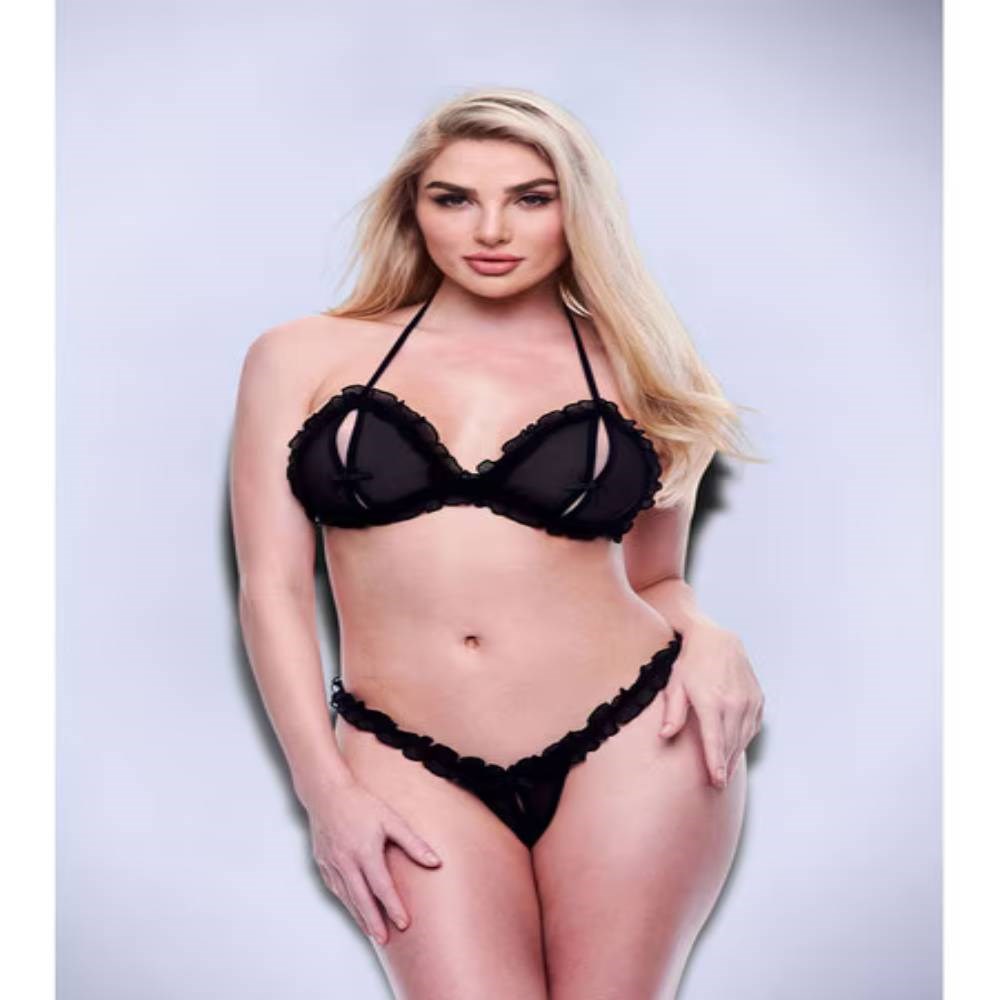 Baci 2 piece Peek-A-Boo Bra & Crotchless G-String Set - - Bras and Bra Sets