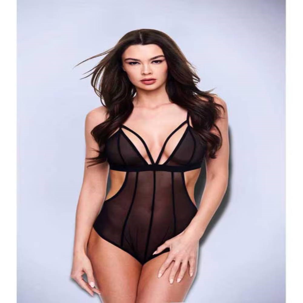 Baci Sexy Crotchless Mesh Womens Teddy Black - - Teddies and Bodysuits