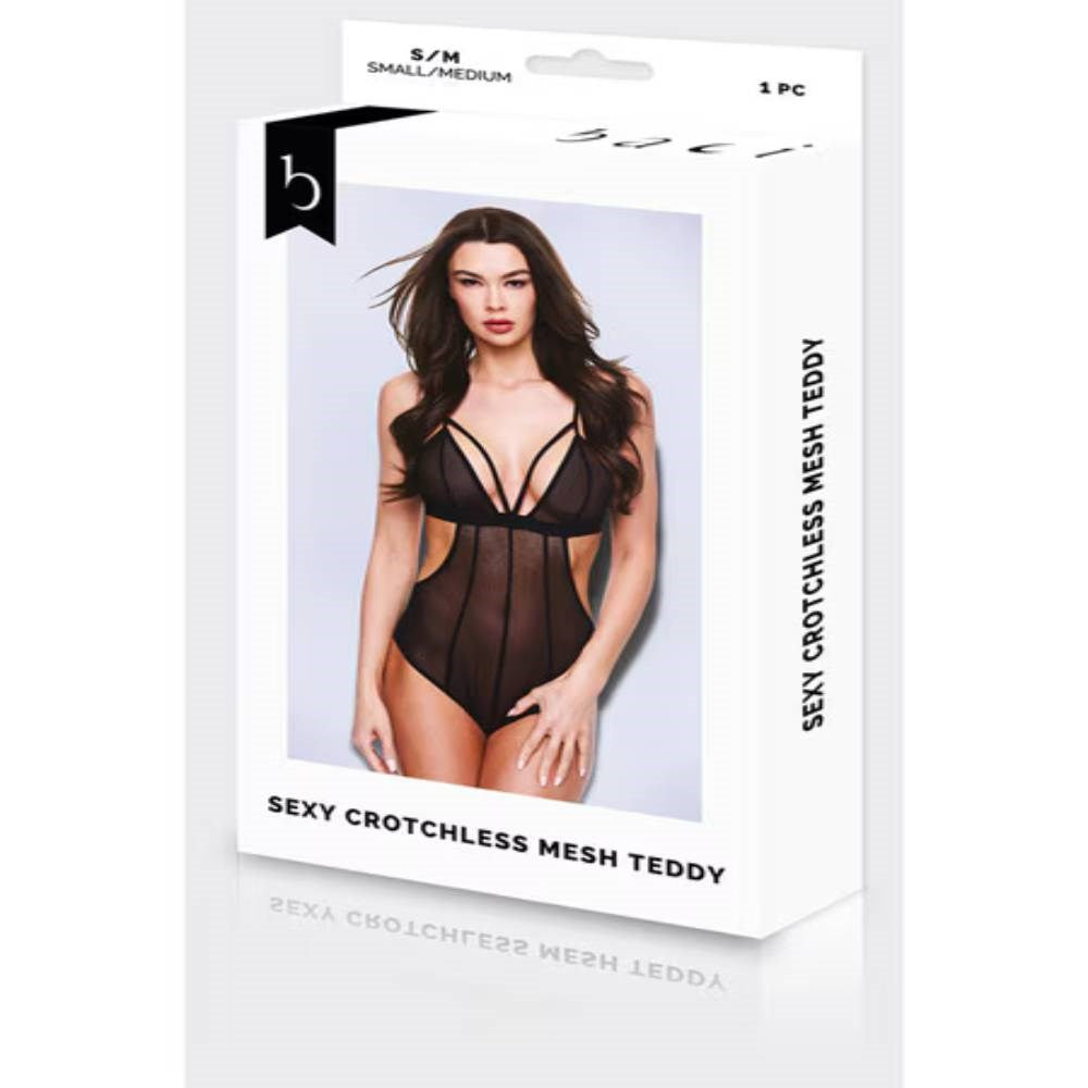 Baci Sexy Crotchless Mesh Womens Teddy Black - - Teddies and Bodysuits