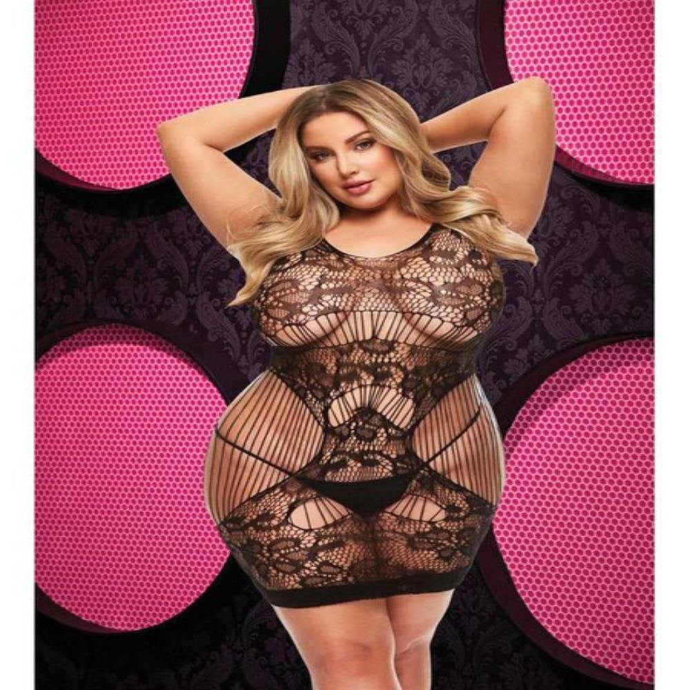 Lapdance Lingerie Lace Cut Out Womens Mini Dress Black - - Body Stockings