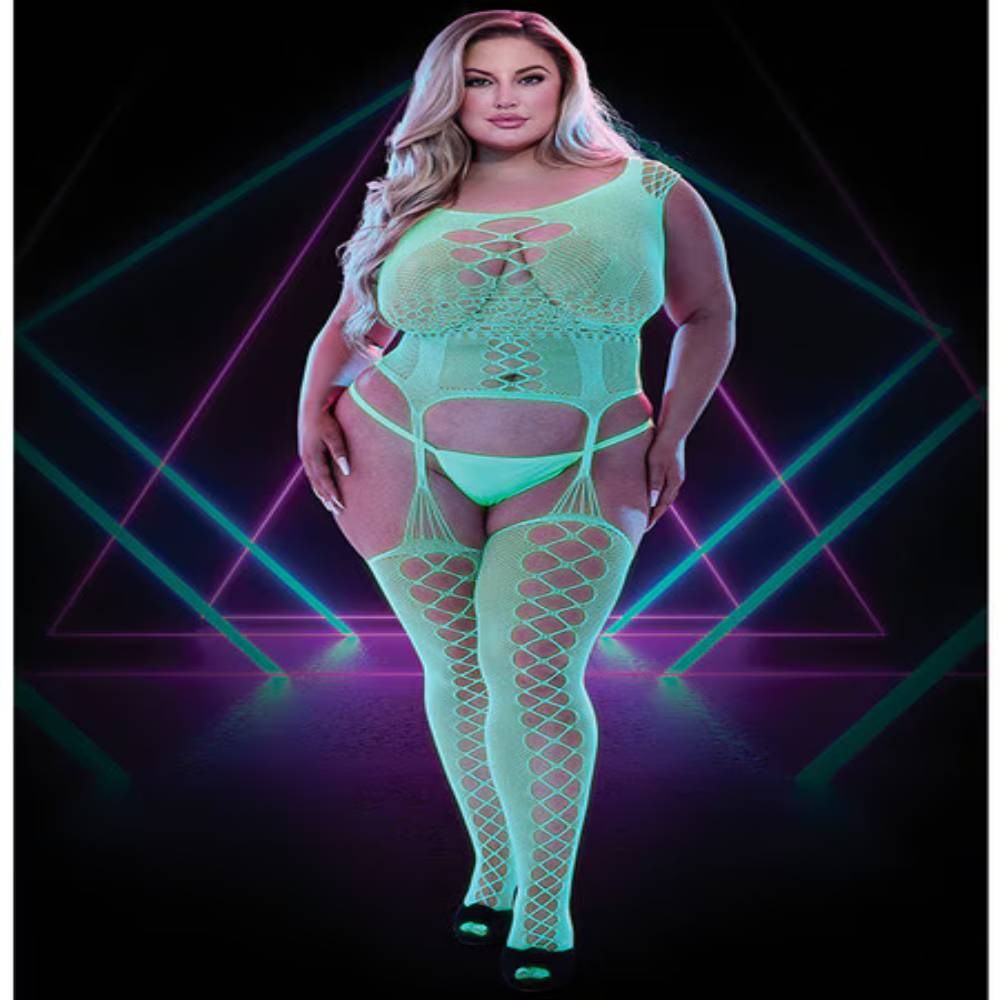 Lapdance Lingerie Glow In The Dark Fishnet Keyhole Bodystocking - - Body Stockings