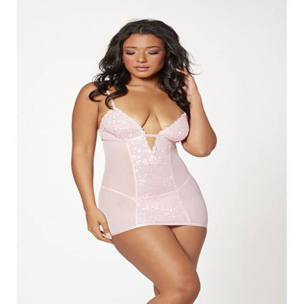 Seven Til Midnight 2 Piece Slim Fit Chemise And Thong Panty Set Pink - - Babydolls and Chemises
