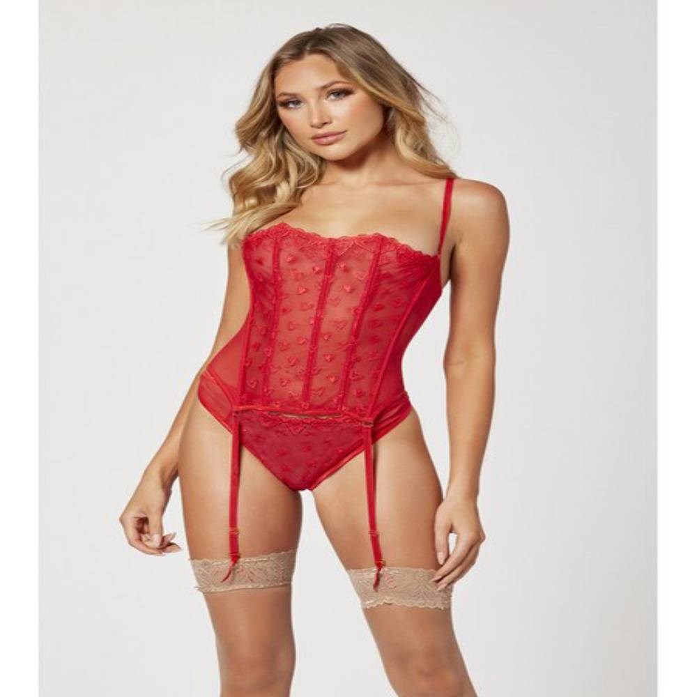 Seven Til Midnight Two Piece Bustier And Panty Set Red - - Bustiers and Corsets