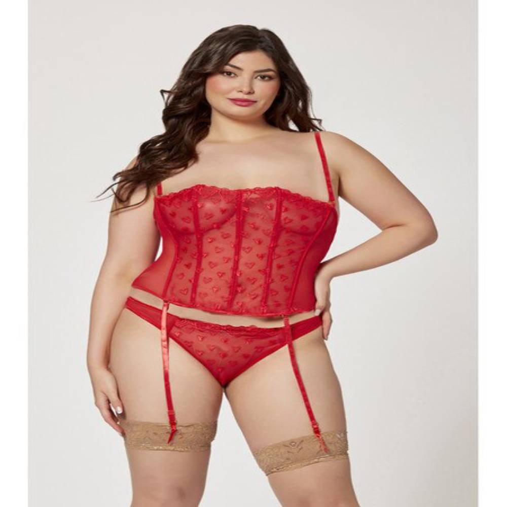 Seven Til Midnight Two Piece Bustier And Panty Set Red - - Bustiers and Corsets