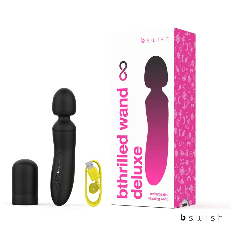 B Swish Bthrilled Premium Noir USB Rechargeable Body Wand Massager Black - - Body Wands