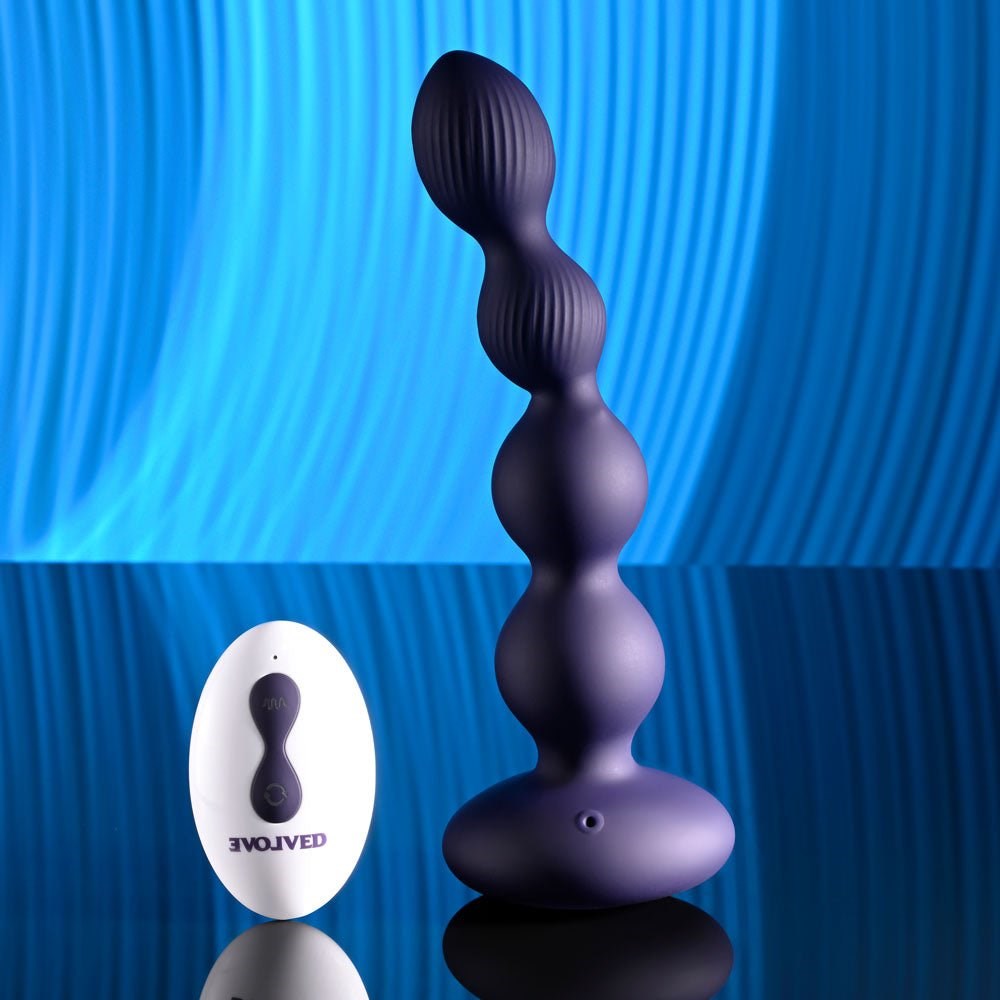 Evolved PLEASURE ORBIT Twirling & Vibrating Anal Beads with Remote Navy Blue - - Anal Beads and Balls