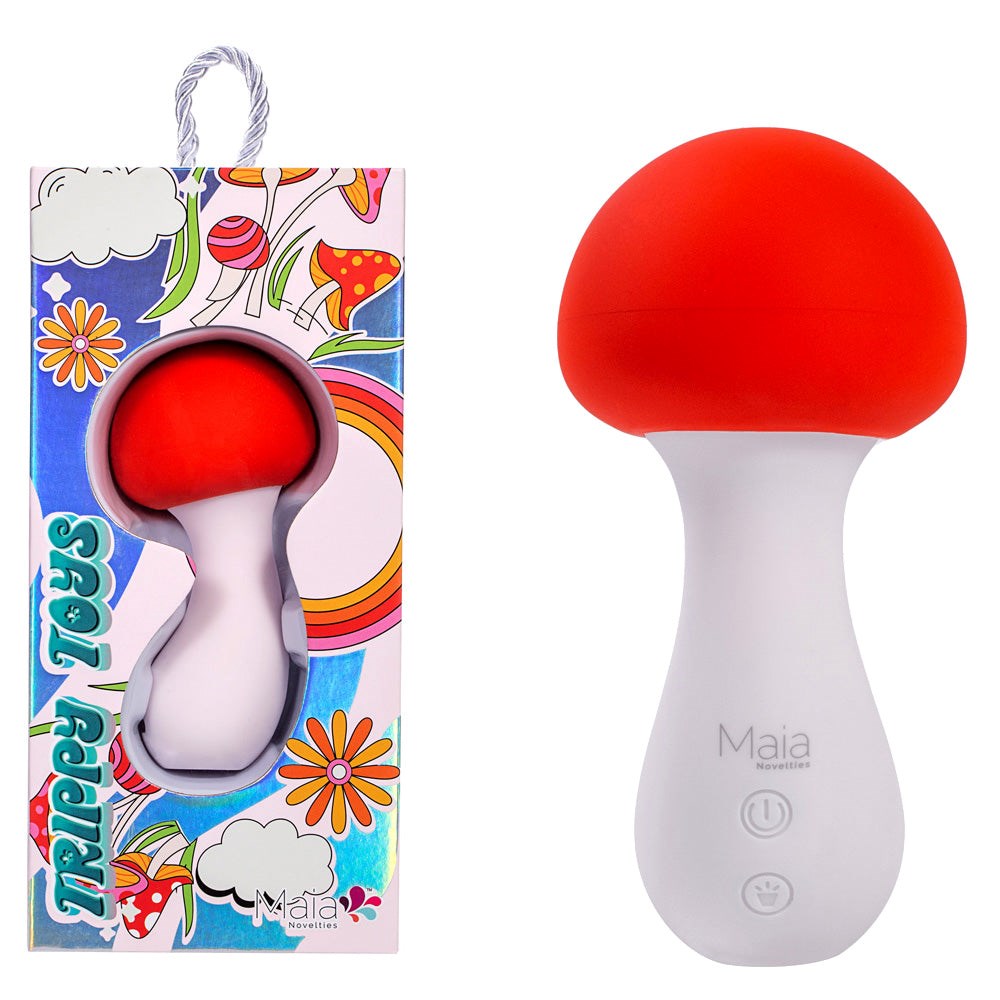 Maia SHROOMIE USB Rechargeable Mushroom Shaped Body Wand Vibrator Red/White - - Body Wands