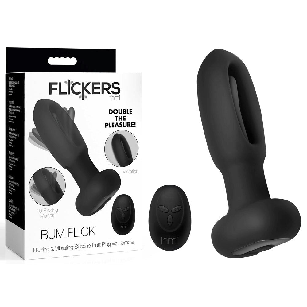 XR Brands Inmi Flickers Bum Flick Flicking & Vibrating Butt Plug With Remote Black - - Butt Plugs