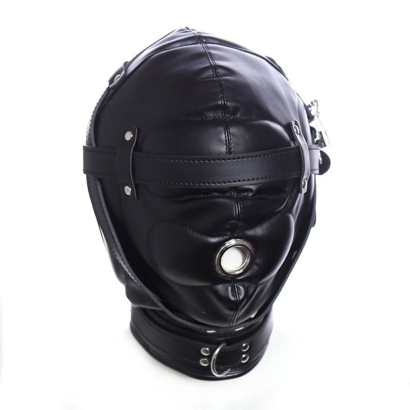 BDStyle Blindfolded Bondage Hood With Mouth Hole Matte Black - - Bondage Hoods
