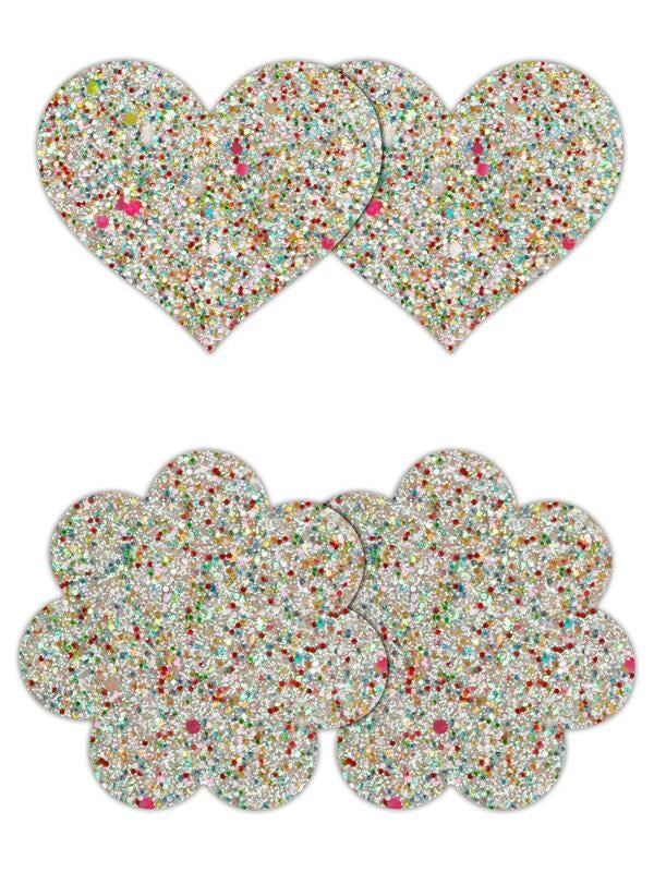 NS Novelties Pretty Pasties Heart and Flower Glow Nipple Cover 2 Pairs - - Breast and Nipple Toys