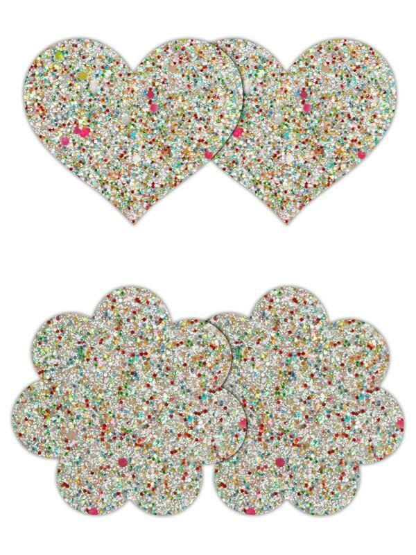 NS Novelties Pretty Pasties Heart and Flower Glow Nipple Cover 2 Pairs - - Breast and Nipple Toys