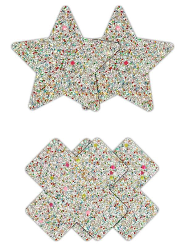 NS Novelties Pretty Pasties Star and Cross Glow Nipple Cover 2 Pairs - - Breast and Nipple Toys