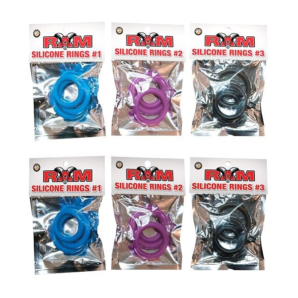 Nasstoys RAM 24 Silicone Rings Pop Box Cock Ring Set in Black Blue & Purple 3 Sizes - - Cock Ring Sets