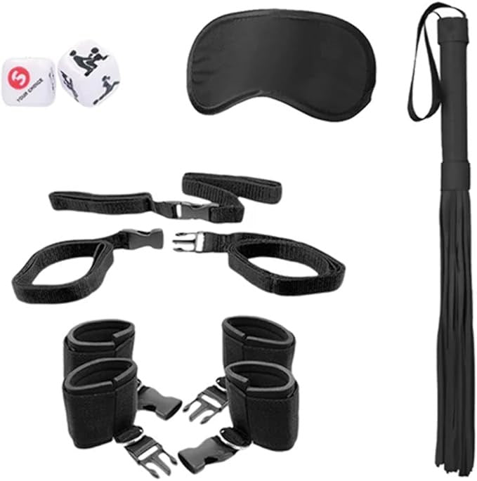 Shots Toys OUCH Black and White Bed Post Bindings Restraint Kit - - Cuffs And Restraints