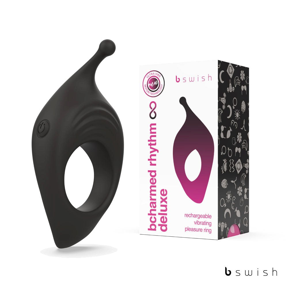 B Swish BCharmed Rhythm Infinite Deluxe Vibrating Cock Ring Black - - Vibrating Cock Rings