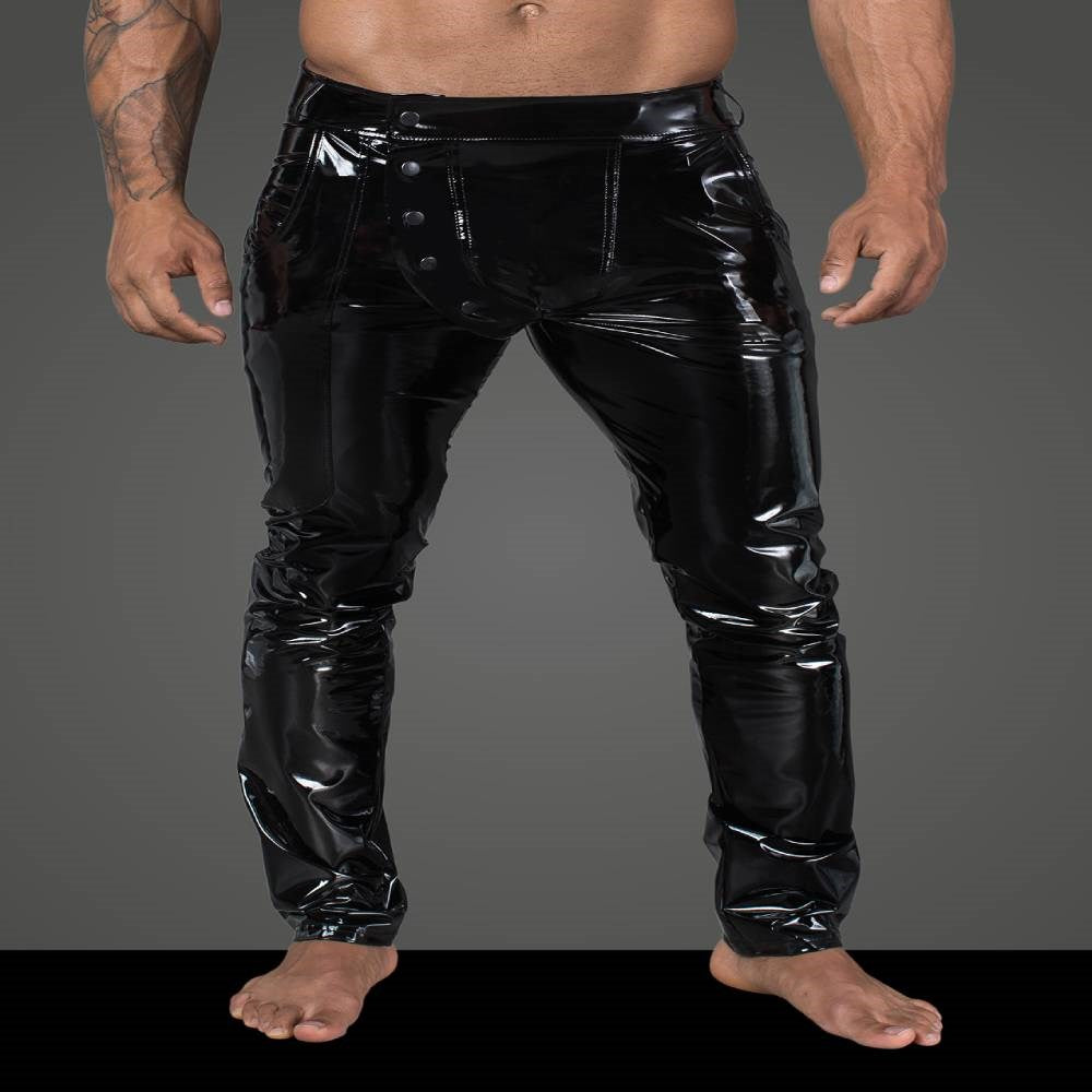 Noir Handmade Mens Long Elastic PVC Pants - - His Fetish