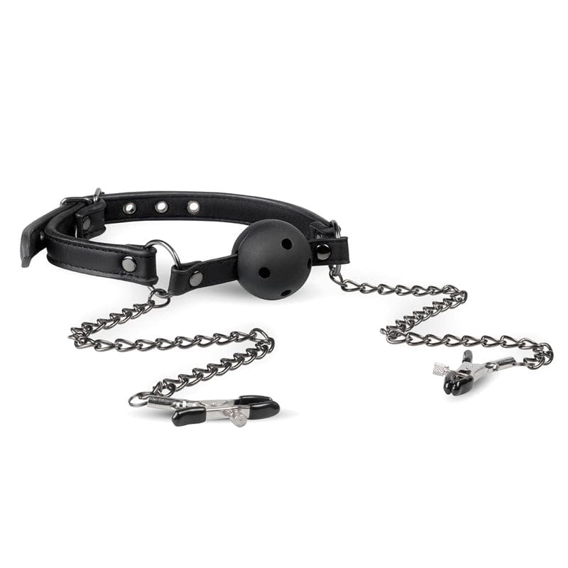 Fetish Collection Open Ball Gag With Nipple Clamps - - Nipple and Clit Clamps