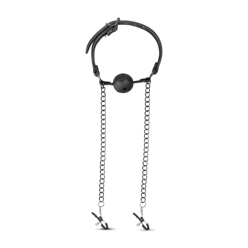 Fetish Collection Open Ball Gag With Nipple Clamps - - Nipple and Clit Clamps