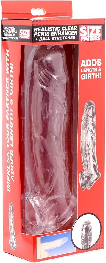 Size Matters Realistic Clear Penis Enhancer and Ball Stretcher - - Penis Sleeves and Extenders