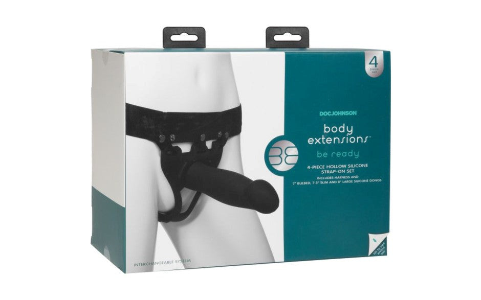 Body Extensions Be Ready Hollow Silicone Strap On Set 4 Piece - - Strap On Sextoys