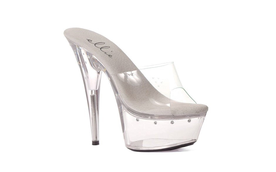 Ellie Shoes 6 Inch Heel Slip On Rhinestone Platform Clear - - Womens Footwear