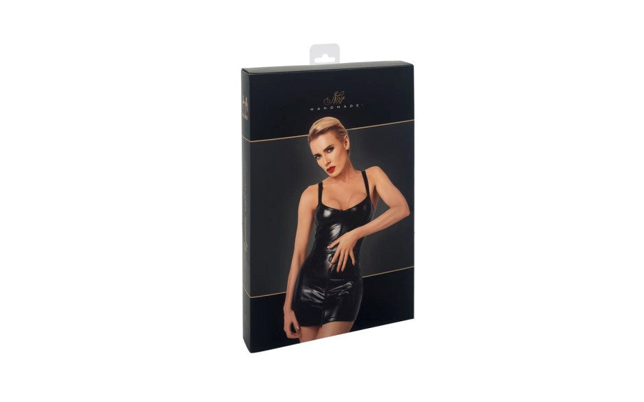 Noir Handmade Women Starlet Wetlook Minidress With Ring Belt Black - - Her Fetish