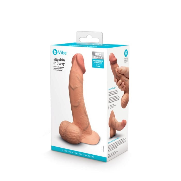 B-Vibe Slipskin Curved Realistic Silicone Dildo 8 Inch - - Realistic Dildos