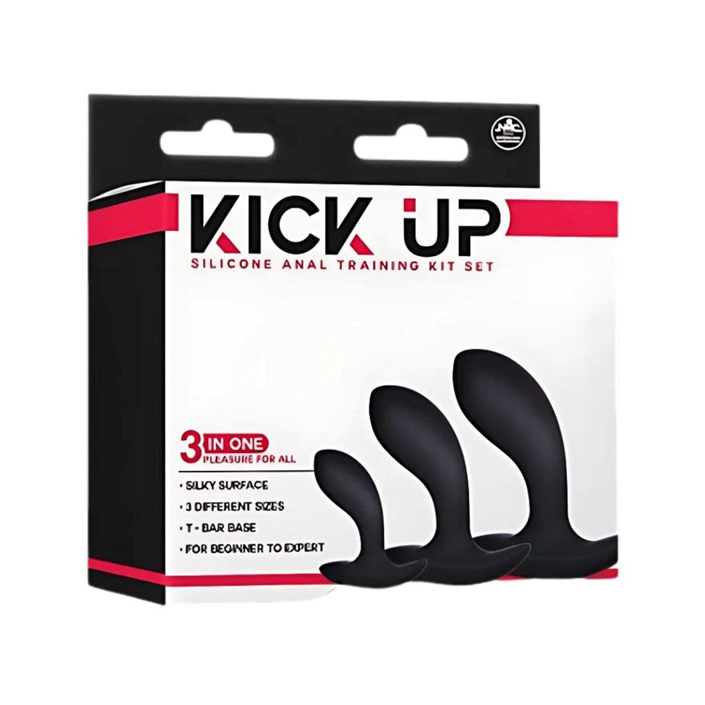 Excellent Power Kick Up Anal Trainer Butt Plugs 3 Sizes Set Black - - Butt Plugs