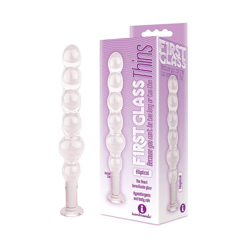 Icon Brands The 9s Glass First Thins Elliptical Glass Anal Beads Clear - - Anal Beads and Balls