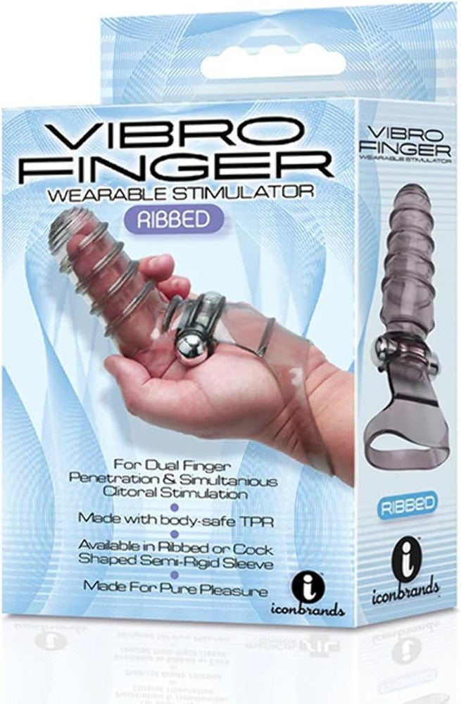 Icon Brands The 9s VibroFinger Ribbed Vibrating Finger Stimulator Grey - - Finger and Tongue Vibrators