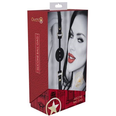 Shots Toys OUCH Milan Collection Breathable Silicone Ball Gag Black / Red - Bondage Gags and Bits