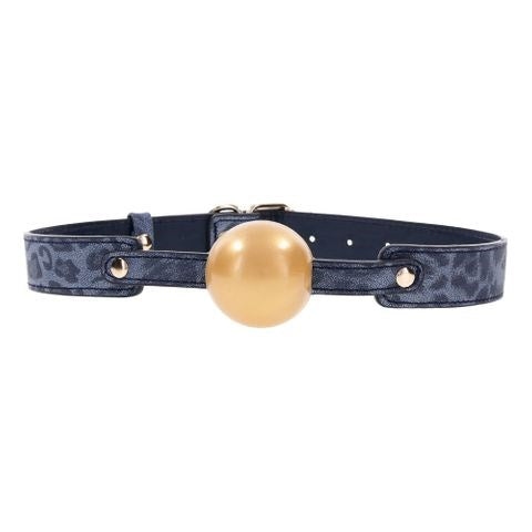 Sportsheets Sex & Mischief Cougar BDSM Play Ball Gag Navy Blue / Gold - Bondage Gags and Bits
