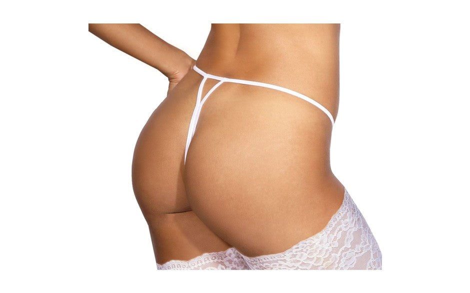 Axami Lingerie Lace Open Front G-String Lingerie White - - G-Strings, Panties and Shorts