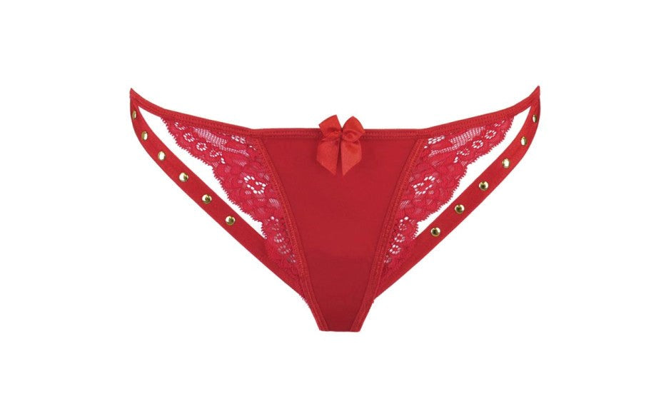 Axami Lingerie Microfiber and Lace G-String Panty with Studs Red - - G-Strings, Panties and Shorts