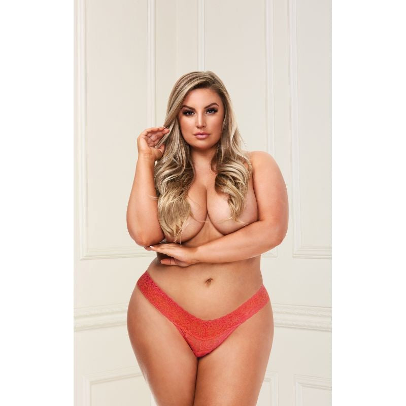 Baci Lingerie Low Rise Sexy Womens Lace Thong Orange - - G-Strings, Panties and Shorts