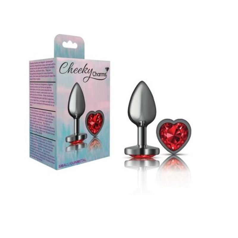 Cheeky Charms Gunmetal Anal Plug With Heart Red Jewel - - Butt Plugs