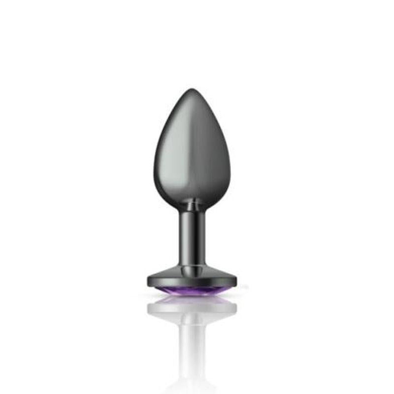 Cheeky Charms Gunmetal Round Butt Plug With Purple Jewel - - Butt Plugs