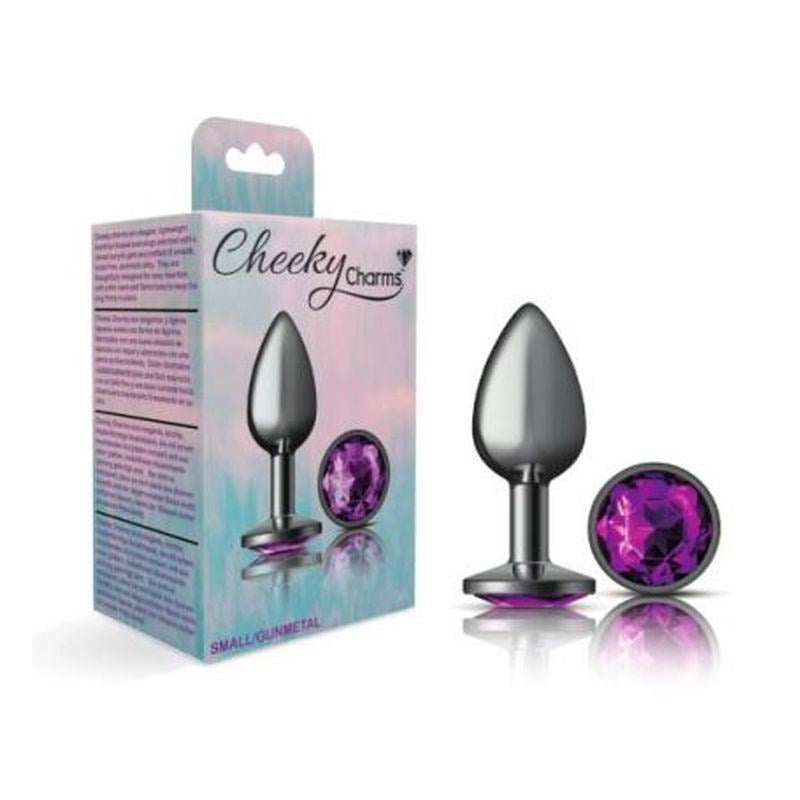 Cheeky Charms Gunmetal Round Butt Plug With Purple Jewel - - Butt Plugs