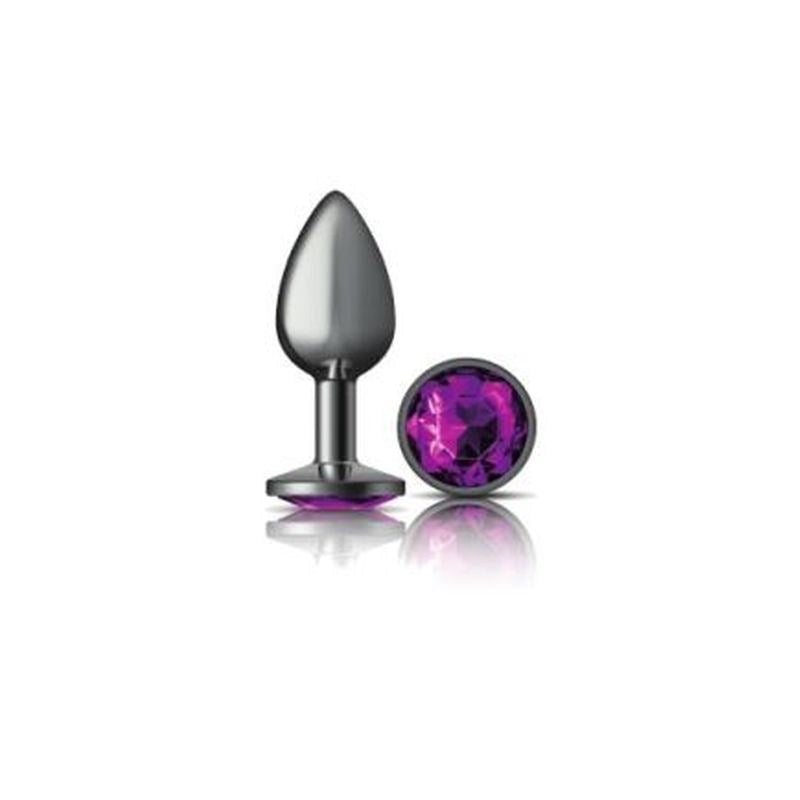 Cheeky Charms Gunmetal Round Butt Plug With Purple Jewel - - Butt Plugs