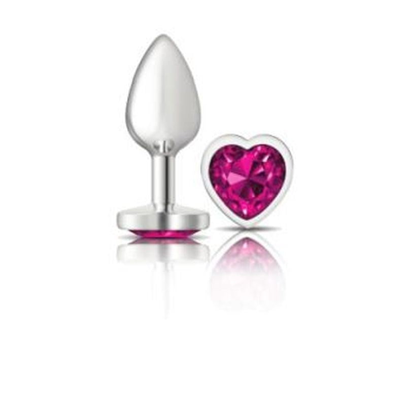 Cheeky Charms Silver Metal Butt Plug With Heart Pink Jewel - - Butt Plugs